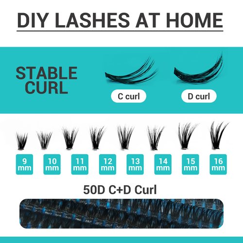 Lash Clusters DIY EyeLash Extension Kit 320PCS Individual, 0.07 C/D Curl 9-16MIX 50D Cluster Lashes Extension Kit with Applicator Lash Bond&Seal Glue Remover for Eyelash Extensions Beginners
