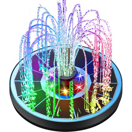 Yzert Solar Fountain with Lights Full Glass Panel, 3.5W Bird Bath Fountains Solar Power with 4 Fixed Rods, Solar Fountain Pump for BirdBath, Outdoors Garden, Pond, Pool, Patio(Colorful)
