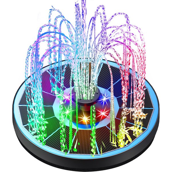 Yzert Solar Fountain with Lights Full Glass Panel, 3.5W Bird Bath Fountains Solar Power with 4 Fixed Rods, Solar Fountain Pump for BirdBath, Outdoors Garden, Pond, Pool, Patio(Colorful)