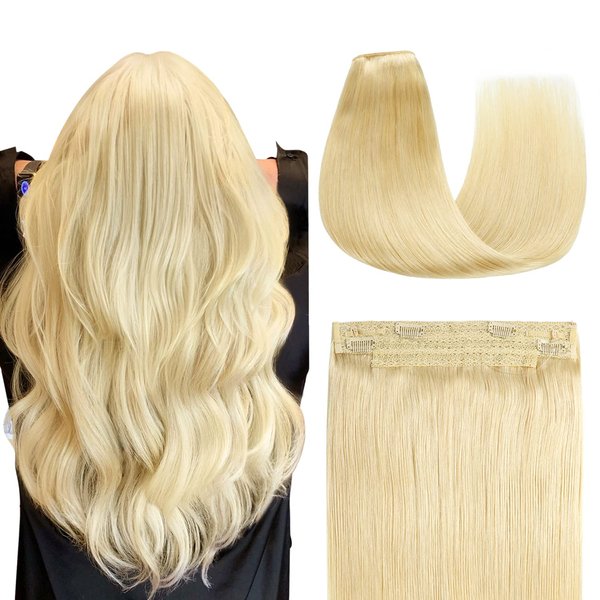 YILITE Wire Hair Extensions Human Hair， with Straight Wire Hair Extensions 18 inches 95g Silky Straight #613 Bleach Blonde Hair Extensions Real Human Hair Remy Hair Extensions