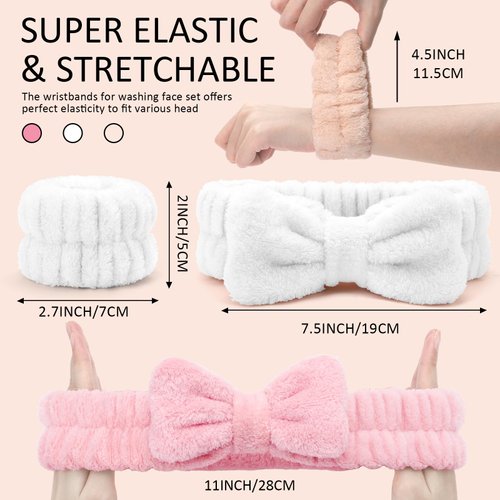 EIMMBD 9 PCS Face Wash Headband Wristband Set, Wrist Towels for Washing Face, Spa Headband Makeup Skincare Headbands Wrist Bands for Washing Face (Pink Beige White)