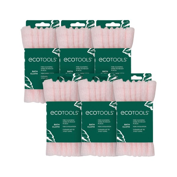 EcoTools Bath Cloth, Exfoliating Washcloth For Shower & Bath, Expands Up To 3 Feet, Remove Dry Skin, Body Scrubber For Exfoliation & Deep Cleansing, Eco Friendly & Cruelty-Free, Pink, 6 Count