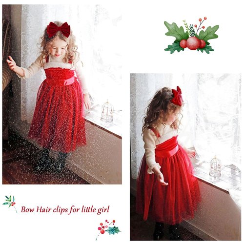 Bow Hair Clips for Girls,Velvet fabric, thick texture, not easy to deform,More beautiful to wear in autumn and winter.Red and Black