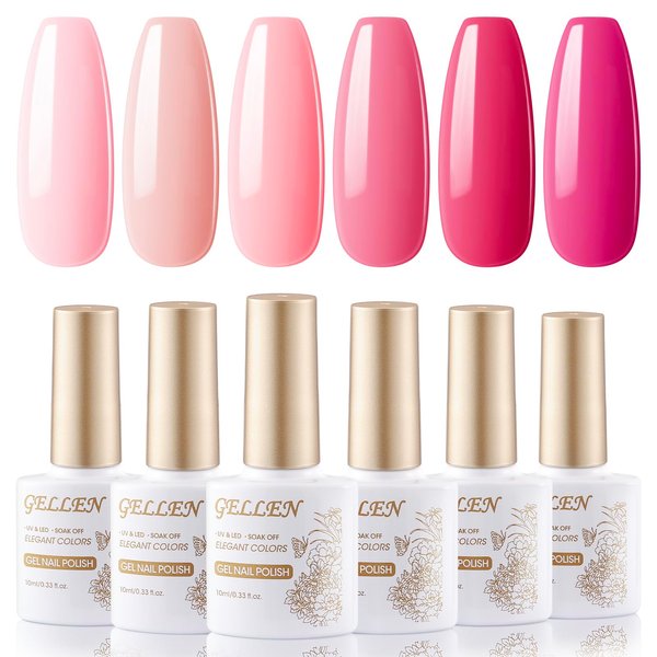 Gellen Gel Nail Polish Set - Red Berries & Pumpkins Tones Bright Orange Cherry Rose Solid Nail Gel Colors Uv Led Lamp Cured Home Gel Nail Art Manicure Set Valentine