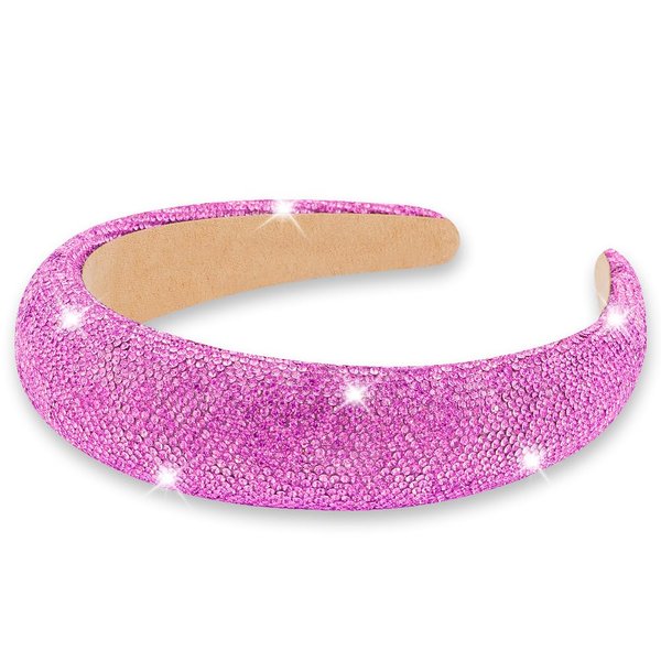 AHONEY Hot Pink Rhinestone Headband for Women Girls, Hair Bling Crystal Glitter Sparkly Diamond Padded Headband Fancy Jeweled Embellished Disco Headpiece Cute Hair Accessories (Hot pink)