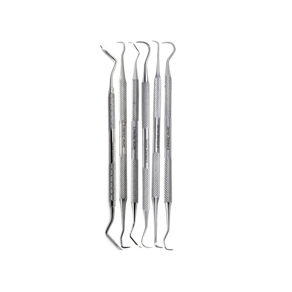 6 Dental Sickle Scalers Double Ended Probes for Professional Teeth Cleaning Calculus Plaque & Tartar Remover - Made of Stainless Steel for Oral Care with Knurled Handle, Different Double Ended Picks
