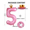 Kwuz 40 Inch Crown Pink Number 5 Balloon, Big Conjoined Baby Pink Foil Mylar Helium 5 Balloon for Girls 5th Birthday Party Decoration Pink Princess Theme Party Supplies Favors Anniversary Decor
