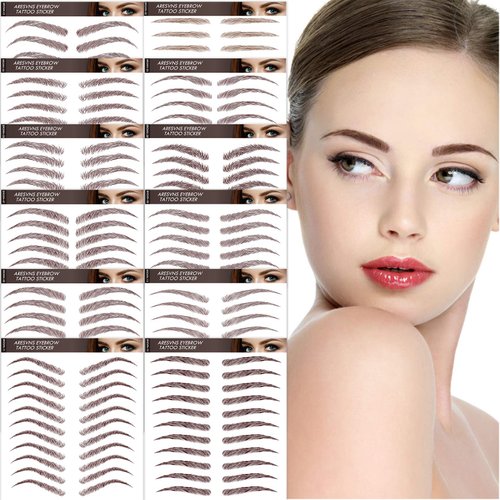 Aresvns Eyebrows Tattoo Stickers 132 Pairs! Reddish Brown (Chocolate color) Realistic 4D Tattoo Eyebrows,12 Eyebrow Shapes,Eyebrow Transfers Stickers Christmas Gift