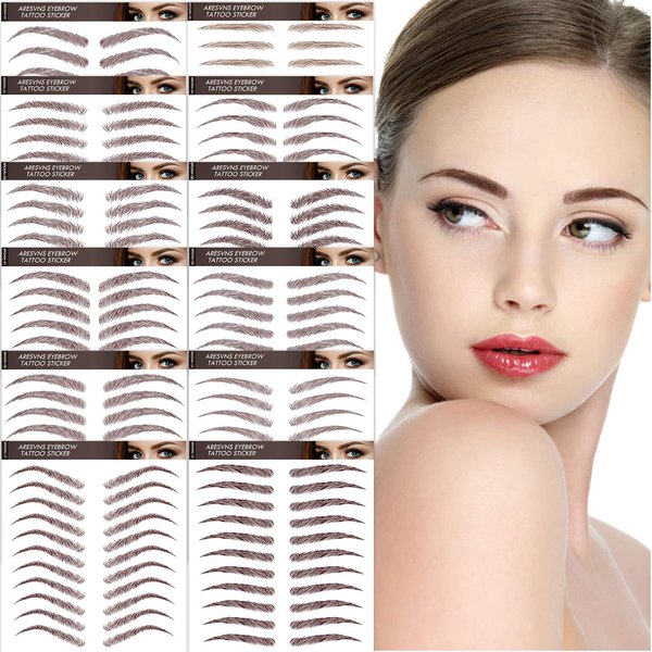 Aresvns Eyebrows Tattoo Stickers 132 Pairs! Reddish Brown (Chocolate color) Realistic 4D Tattoo Eyebrows,12 Eyebrow Shapes,Eyebrow Transfers Stickers Christmas Gift