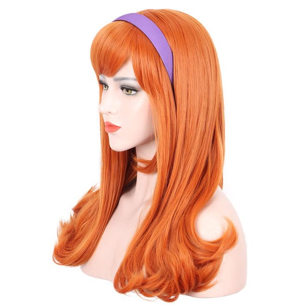 karlery Adult Women Long Curly Orange Bangs Daphne Wig Halloween Cosplay Costume Party Wig (Free Purple Headband and Wig Cap)
