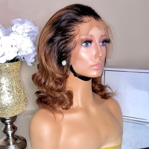 1B30 Ombre Loose Wave Short Bob Wig 13x6 Invisible Lace Front Human Hair Wigs with Baby Hair Pre Plucked Glueless HD Lace Wigs Free Part Brazilian Remy Virgin Hair For Black Women Natural Hairline