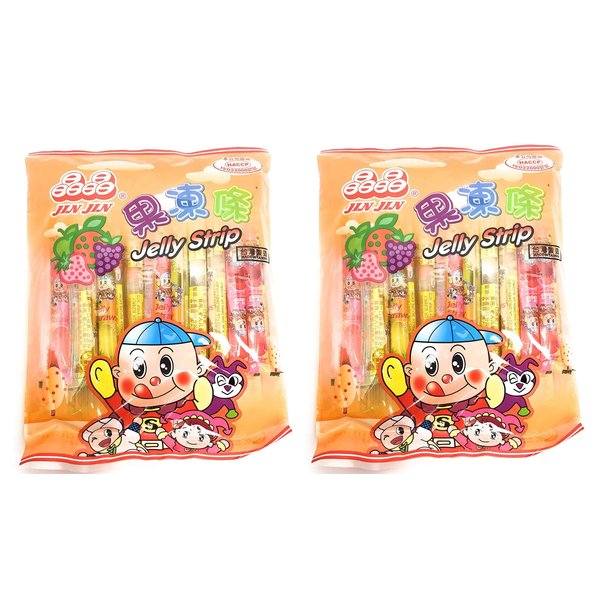 Jin Jin - Jelly Strip (Jelly Filled Straws in Assorted Flavors) - Net Wt. 14.7 Oz. (Two Pack)