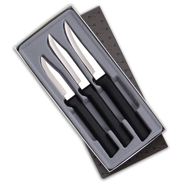 Rada Cutlery Paring Knife Set 3 Knives Blades Stainless Steel Resin Made in The USA, 2-1/2”, 3-1/4”, Black Handle