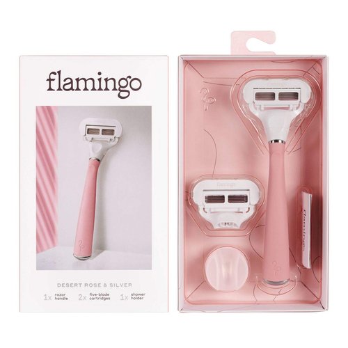 Flamingo Womens 5-blade Razor with Replacement Blade Cartridge - Desert Rose