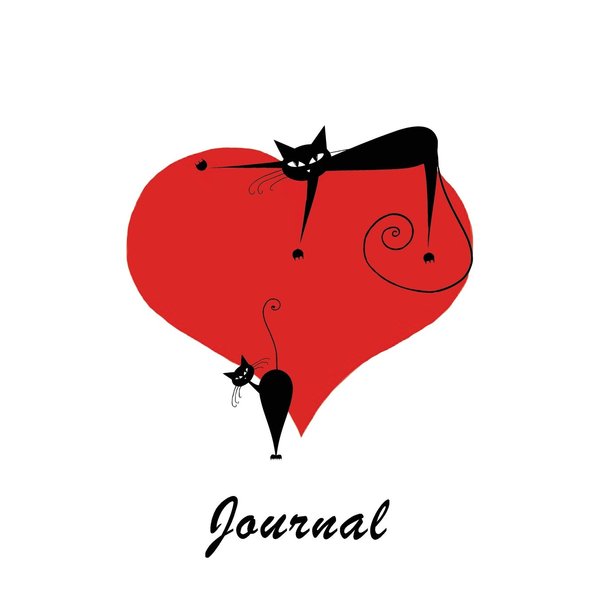Journal: Black Cats on Heart 6x9 - DOT JOURNAL - Journal with dot grid paper - dotted pages with light grey dots