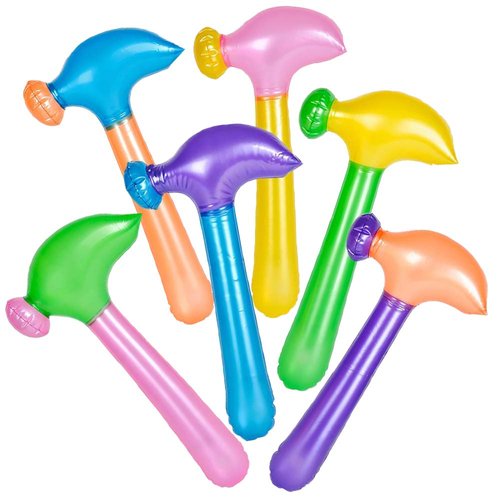 ArtCreativity Neon Hammer Inflates, Set of 12, Fun Multicolored Inflatable Toys for Kids, Colorful Construction Birthday Party Decorations and Favors, Durable Pool and Bathtub Toys for Boys and Girls
