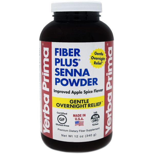 Yerba Prima Fiber Plus Senna Powder, 12 Ounce - for Short-Term Use to Restore Regularity, Improved Apple Spice Flavor, Stevia Sweetened, Provides Gentle Overnight Relief