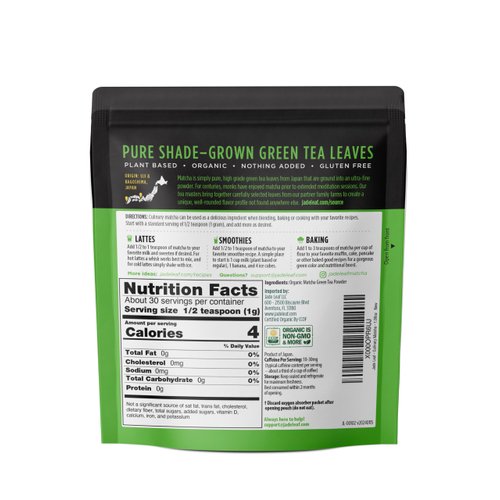 Jade Leaf Matcha Organic Green Tea Powder, Culinary Grade Premium Second Harvest - Authentically Japanese (1.06 Ounce Pouch)