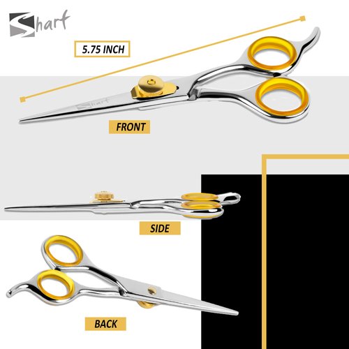 SHARF Professional 5.75” Straight Barber Scissors: Sharp 440c Japanese Stainless Steel Hair Cutting Shears For Men & Women| Gold Touch Series Trimming Scissors w/Easy Grip Handles