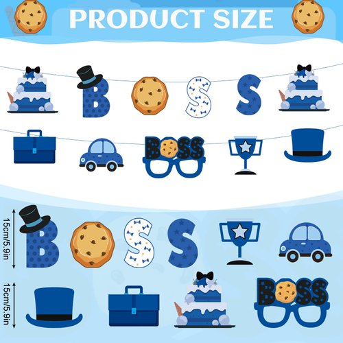 VitalCozy 38 Pcs Boss Birthday Hanging Decorations Boy Birthday Hanging Swirls and Banners Ornament Happy Employee Baby Shower Hanging Decorations for Birthday Party Supplies