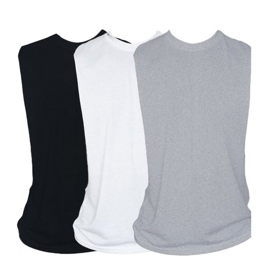 ZUEVI Men's Muscular Cut Open Sides Bodybuilding Tank Top Gym Workout Stringer T-Shirt Pack of 3(Black&White&Gray-L)
