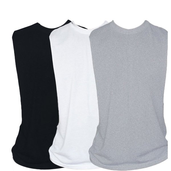ZUEVI Men's Muscular Cut Open Sides Bodybuilding Tank Top Gym Workout Stringer T-Shirt Pack of 3(Black&White&Gray-L)