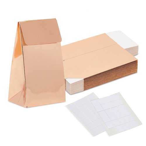 BLUE PANDA Rose Gold Party Favor Gift Bags, Goodie Boxes with Adhesive Stickers (24 Pack)