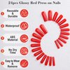 Kikmoya Extra Long Square Press on Nails Red Glossy Fake Nails Full Cover False Nail Tips Artificial Nails Acrylic Nails Press-On Manicure Solid Color Stick on Nails for Women and Girls (Red)