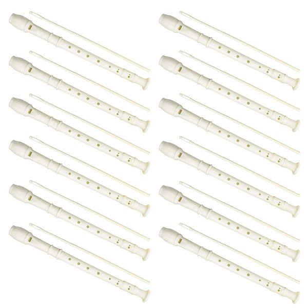 12 Pack 8 Hole Soprano Recorders Descant Flute With Cleaning Rod German Style for Beginner Graduation or Back to School Gift (white)
