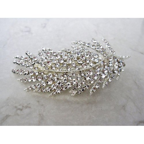 Generic Silver leaf shaped crystal hair barrette clip bridal clip bridal barrette (Primary color: Clear)
