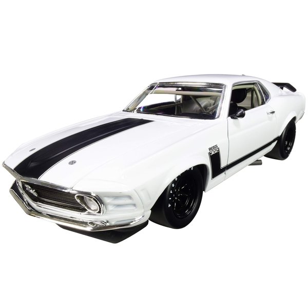 1970 Ford Boss 302 Mustang Street Version White with Black Stripes Limited Edition to 354 Pieces Worldwide 1/18 Diecast Model Car by ACME A1801835W