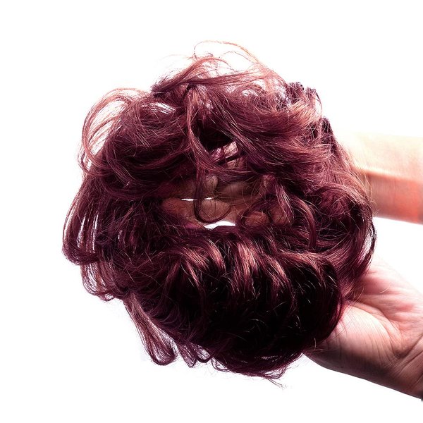 Bella Hair 100% Human Hair Scrunchies Messy Bun Hair Piece for Women Wavy Curly Up-Do Chignon Extensions (#99J Red Wine/#118 Burgundy)
