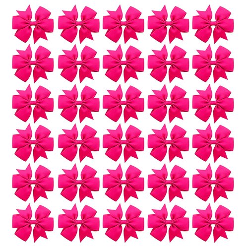 30 PCS 3" Hair Bows for Girls Alligator Clips Grosgrain Ribbon Girls Bows Solid Color Hair Accessories Toddler Bows for Girls Kids(Rose)