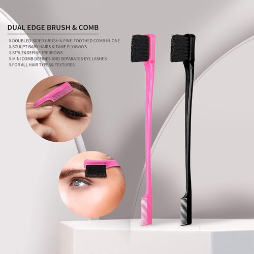 Soft 'N Style Double Sided Edge Control Hair Brush Comb Combo Pack 6 Pieces Pink and Black