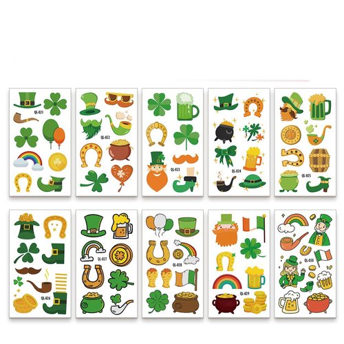 Ursumy 10 Pcs St. Patrick Day Face Tattoo Irish luminous Temporary Tattoos St Patrick's Day Accessories clover Tattoo Sticker (Green tattoo sticker)
