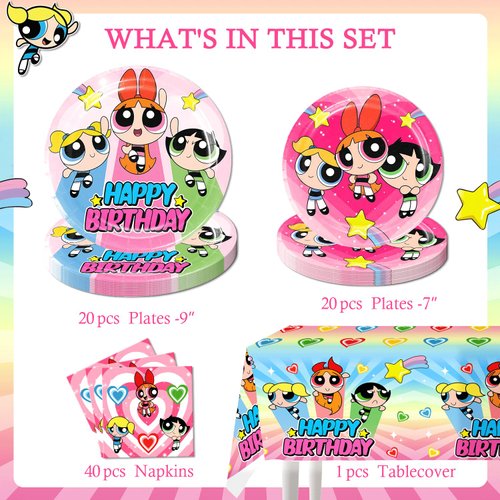 81pcs Girls Birthday Decorations Plate, Girls Party Supplies 40pcs Plates, 40pcs Napkins, 1pc Tablecloth for Girls Party Decorations