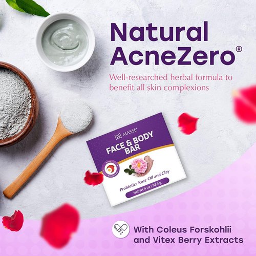 Skin Soothing Cleanser | Rose Oil and Clay Probiotic Face and Body Wash | Coleus and Vitex Berry extracts | Natural Organic Soap Bar Cleansing for Sensitive Skin l For Men and Women Pack of 3