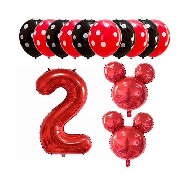 Hongkai Mouse Theme 2nd Birthday Girl Decoration Foil Balloons Set, 32" Number 2 Mylar balloons Baby Two Year old Birthday TWO Banner Happy Birthday Party Supplies