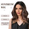 Allbell Bob Wigs for Women,Brown Mid Length Wavy Wig with Dark Roots,Short Wavy Bob Wig,Ombre Brown Middle Part Synthetic Wig(18IN)