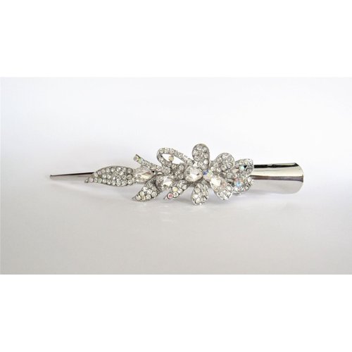 Silver alligator flower and leaf hair claw clip with clear and ab crystals