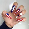 July 4th Long Tip Press On Nails Patriotic Fake Nails Almond Glue On Nails False Nails with Glue, Full Cover Square Artificial Fingernails Nail Art Decoration Acrylic Nails for Women Independence Day