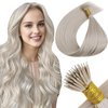 LaaVoo Nano Ring Hair Extensions Human Hair Platinum Blonde Nano Bead Hair Extensions Human Hair Silky Straight Blonde Nano Tip Hair Extensions Real Human Hair for Women 20 inch 1g/s 50packs