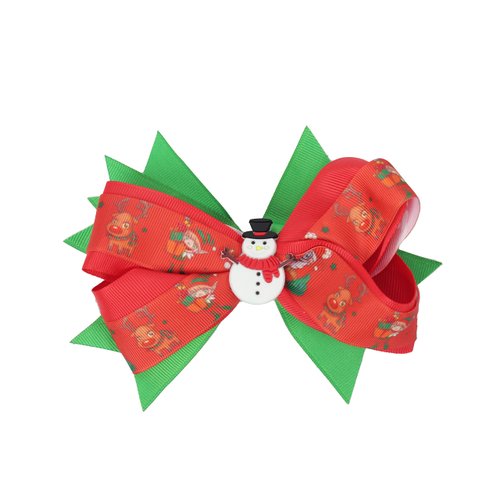 Hair Bow Layered Christmas Bow with Silicone Charm - ﻿Red Snowman