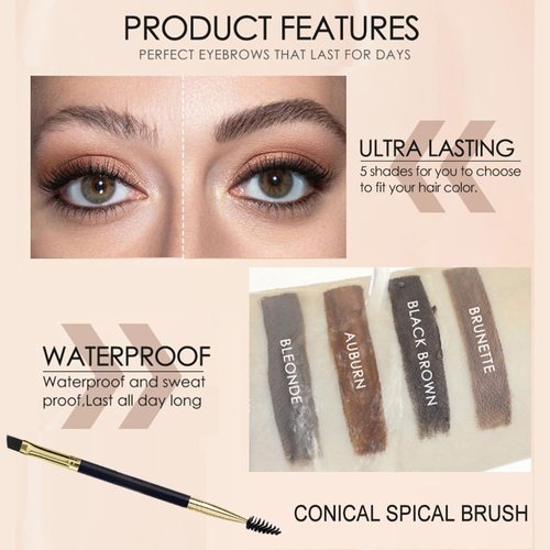 Eyebrow Gel, Tinted Brow Pen, Btow gel Upgraded to 72 Hours Long Lasting, Smudge-Proof, Sweat Resistant, Natural, Waterproof, with Brush, 5g (1# AUBURN)