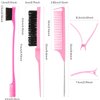 Remerry 12 Pieces Hair Brush Set, Nylon Teasing Hair Brushes 3 Row Salon Teasing Brush, Double Sided Hair Edge Brush Smooth Comb Grooming, Rat Tail Combs with Duckbill Clips for Women(Pink)