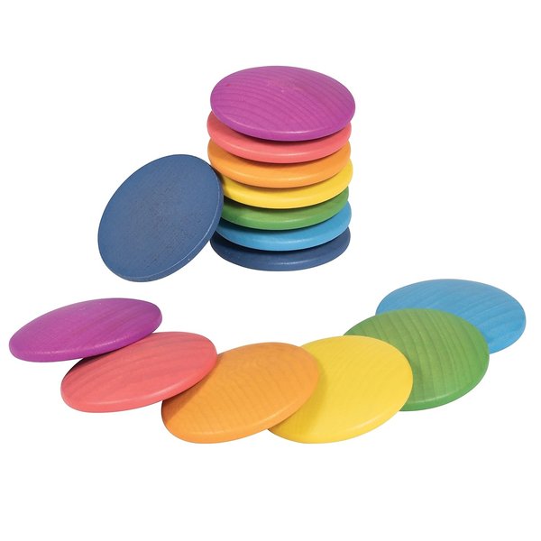 TickiT 73997 Rainbow Wooden Discs - Set of 14 - Loose Parts Wooden Toy for Babies and Toddlers 10m+ - Inspire Curiosity and Open-Ended Play