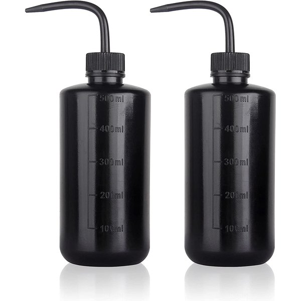 500ML 2PC Plastic Squeeze Bottle Safety Rinse Wash Watering Can Water Squirt Irrigation Tattoo for Medical Lab, Supplies, Black