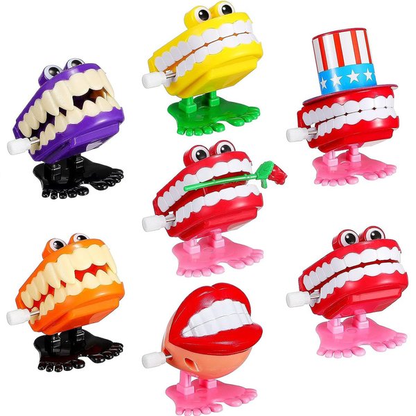 7 Pack Chattering Teeth Wind Up Toys, Chomping Teeth Toys Assortment, Mini Jumping Walking Clockwork Toys, Funny Novelty and Gag Gifts Practical Joke Toys Christmas Party Favor Goody Bag Filler (#A)