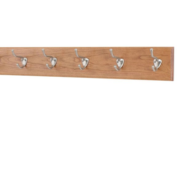PegandRail Cherry Coat Rack with Satin Nickle Hat and Coat Style Hooks 4.5" Ultra Wide (Cherry, 25.5" x 4.5" with 5 Hooks)