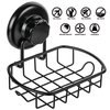 HASKO accessories Suction Soap Dish with Hooks - Super Powerful Vacuum Suction Cup Shower Soap Holder - Rustproof Stainless Steel SS304 Soap Basket - Sponge Holder for Bathroom & Kitchen (Black)